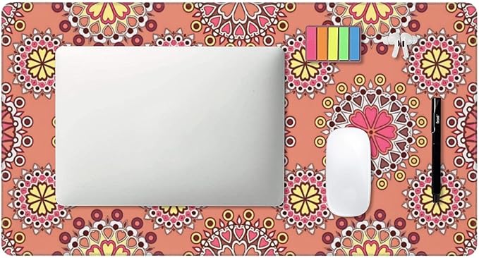 Pink Boho Floral Desk Cover MatExtended Large Mouse PadComputer Laptop Mat Desk Decor for Office Game Home 30x16 Inch