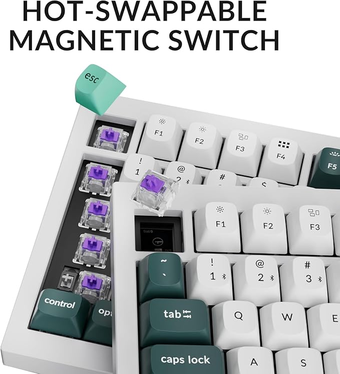 Keychron Q3 HE Wireless Custom Mechanical Keyboard 2.4 GHz/Bluetooth/Wired QMK Rapid Trigger 80% TKL Hot-Swappable Programmable RGB Gateron Double-Rail Magnetic Switches for Mac Windows Shell White
