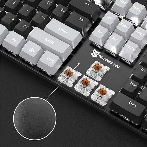 104 Keys Full Size Mechanical PC Gaming Keyboard | Hot Swappable LED Backlit Light Up Wired Mechanical Computer Keyboards | Brown Switch US Layout Black &amp Grey Keycaps Keyboard for Gaming