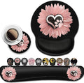 Mouse Pad with Wrist Support Ergonomic Gel Mouse Pad Memory Foam Keyboard Wrist Restfor Office Typing Games Sunflower and Dog Paw Print Pet and Pink Flowers Desktop Decoration