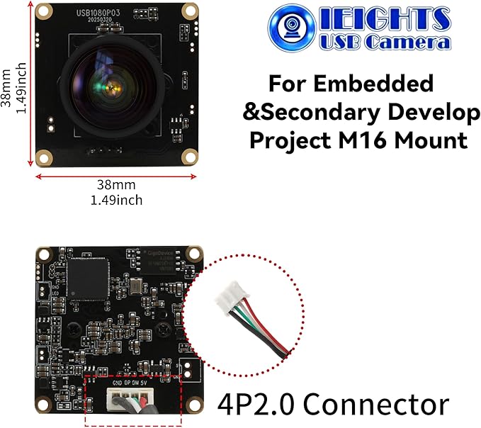 H.264 USB Camera Module 0.0001Lux Low Illumination Webcam Board Wide Angle M16 1080P 30fps Mini UVC USB2.0 Lightburn CAMERA 100db HDR Web_Camera for Computer Fast Frame 2K PC Cam for Pi Laptop