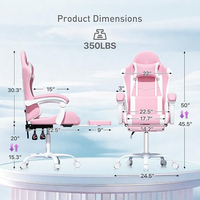MoNiBloom Gaming Chair with Headrest &amp Lumbar Support Ergonomic Computer Racing Chair with Footrest Adjustable Hight Leather Swivel Computer Chair for Adult Teen Office or Gaming