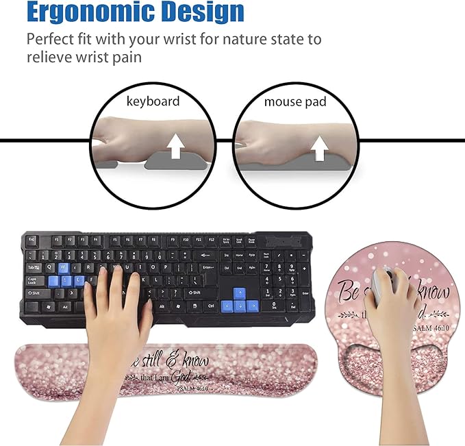 Keyboard Wrist Rest and Mouse Pad Wrist Rest Support Set with Coasters Non-Slip PU Base for Gaming and Office Comfortable &amp Lightweight for Easy Typing &amp Pain Relief - Quote Bible Verses Psa