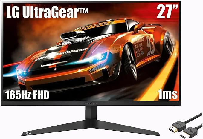 LG 27” Ultragear FHD (1920 x 1080) Gaming Monitor 165Hz 1ms AMD FreeSync Premium &amp Black Stabilizer 3-Side Virtually Borderless Screen Black with MTC HDMI Cable