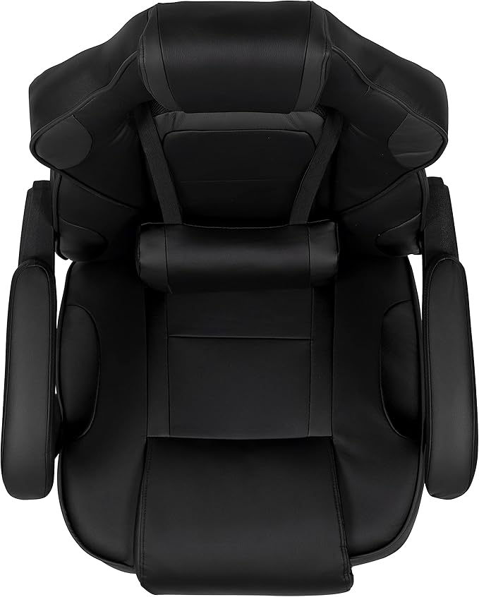 EMMA + OLIVER Black Ergonomic Gaming Chair -Recline Back/Arms Footrest Massaging Lumbar