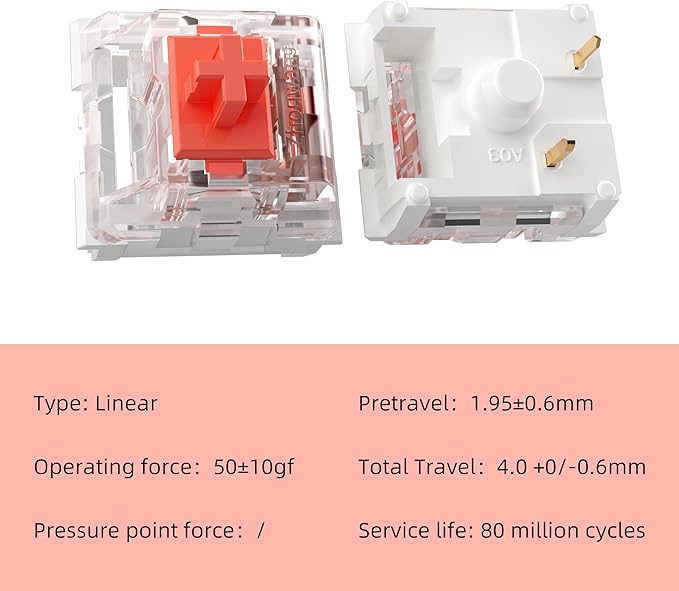 Mechanical Gaming Keyboard Red Switches3 Pin 50gf RGB SMT Linear SwitchDustproof and Waterproof Switch (Red108PCS)