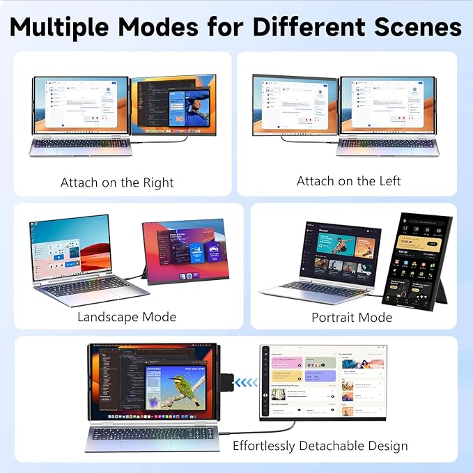 KEFEYA Laptop Screen Extender 15.6 FHD 1080P IPS Laptop Monitor Extender Detachable Portable Monitor for Laptops 13-17.3 with Breath Light Plug n Play for Windows/Mac/Android/Switch/PS5