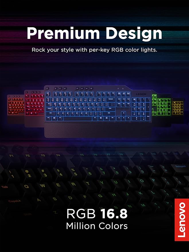 Lenovo GY40T26478 Legion K500 RGB Mechanical Gaming Keyboard 3 ZONE Full-size Keyboard 7 user Programmable Hot Keys 16.8 Million Colors 50 Million-Click Red Mechanical Keys Detachable Palm Rest
