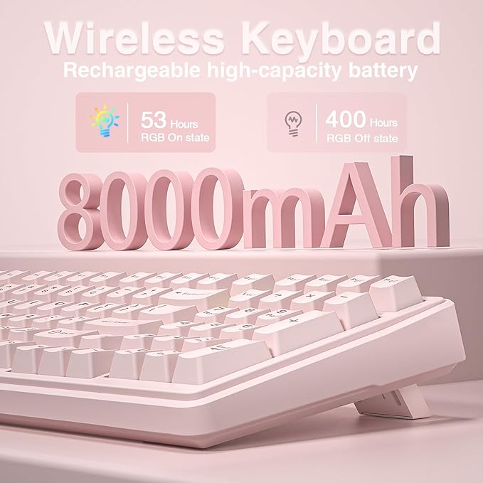 AULA F99 Wireless Mechanical Keyboard-Silent VersionTri-Mode(BT5.0/2.4GHz/USB-C)Gasket StructureHot Swappable Mechanical Keyboard with Pre-lubed Linear SwitchesRGB Backlit PC Gaming KeyboardsPink