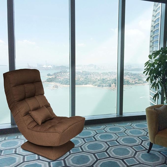 Folding 360-Degree Swivel Floor Chair4 Position Adjustable Gaming Chair Lounge Chair Desk Gamer Chair Used for TV Reading Home Office Teens Adults (Brown Color)