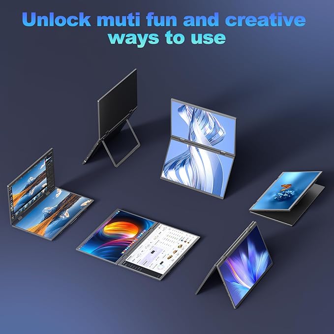 Dual Portable Monitor 15.6 1080P FHD IPS Folding Stacked Triple Laptop Screen Extender USB-C Plug &amp Play Travel Extended Computer Display for Laptop PC Windows Mac w/Stand &amp VESA Mountable
