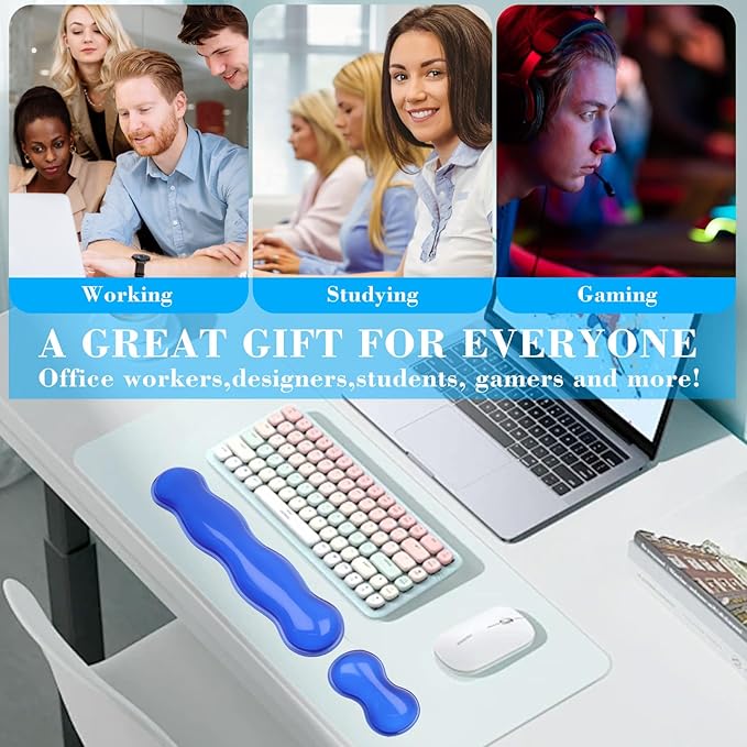 Gel Wrist Rest for Keyboard and Mouse Wrist Rest for Keyboard Mouse Wrist Support Pain Relief Cool Touch Non-Skid Keyboard and Mouse Wrist pad Set