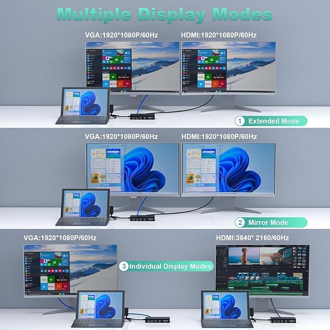 for Microsoft Surface Dock Triple Displays HDMI+VGA 11 in 1 Surface pro Docking Station for Surface Pro 10/9/8/X/7/6/5/4Surface Laptop 6/5/4/3/2 Surface Book (HDMI VGA Ethernet SD/TF Audio 5*USB)