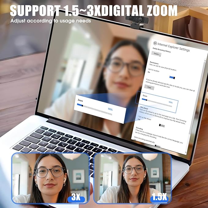 4K Webcam for PC &amp Laptop - Ultral HD 4K AI Autofocus Support DZoom and ePTZ Built-in Noise-Canceling Mics and Slidable Privacy Cover for Business Meetings Conferencing &amp Video Calls