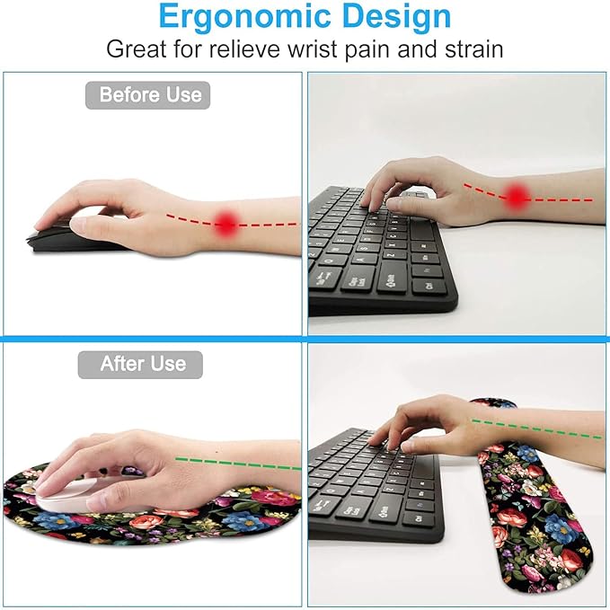 Keyboard Wrist Rest and Mouse Wrist Rest Pad with Cup CoasterMade of Memory FoamErgonomic SupportEasy-Typing and Pain Relieffor Gaming Office Home ComputerButterfly Flower