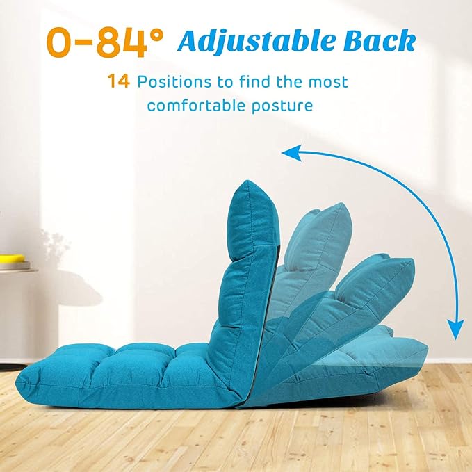 Giantex Adjustable Floor Gaming Sofa Chair 14-Position Cushioned Folding Lazy Recliner High Resilience Sponge Breathable Cotton &amp Linen Fabric Sleeper Bed Couch Recliner with Removable Cover