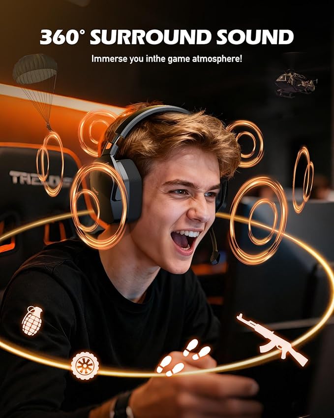 NUBWO Wireless Gaming Headset with Mic for Ps5 Ps4 PC Zero Interference 100-Hour Battery All-Day Play 23ms Sync for Fortnite &amp Call of Duty/FPS Gamers Triple Mode All Devices Compatible - Ora
