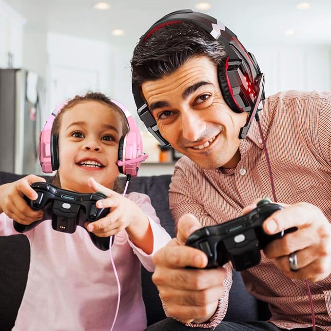 BENGOO Stereo Pro Gaming Headset for PS4 PC Xbox One Controller Noise Cancelling Over Ear Headphones with Mic LED Light Bass Surround Soft Memory Earmuffs for Laptop Mac Wii Accessory Kits