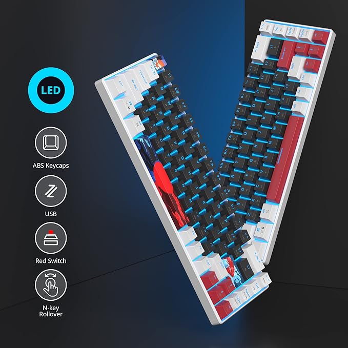 60 Percent Gaming Keyboard 68 Keys Mechanical Keyboard LED Backlit Compact Wired Keyboard with Red Switch for Windows PS4/5 Xbox Gamer(White-Black)