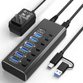 Powered USB Hub 3.2 Leinsis 7-Port USB 3.0 Hub [Durable Aluminum] 7 Data Transfer Ports+ 4 Smart Charging Ports with Individual On/Off Switches USB Hub 3.0 Powered with Power Adapter for Laptop PC