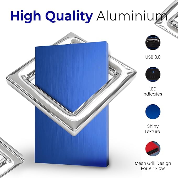 320GB External Hard Drive USB 3.0 Portable 2.5-Inch External HDD Backup Storage for Laptop PC Mac Gaming Console (PS3/PS4) – Blue