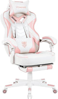 Vonesse Pink Gaming Chair Big and Tall Gaming Chair with Footrest and Massage Gaming Chairs for Adults with Lumbar Support Ergonomic High Back Computer Chair with Pocket Spring Cushion (White/Pink)