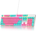 surmen Full Size Pink Creamy Keyboard with Number Pad 104 Keys RGB Wired Mechanical Gaming Keyboard Backlit with PBT Keycaps Linear Red Switch for Laptop Desktop PC Gamers（104 Miami）