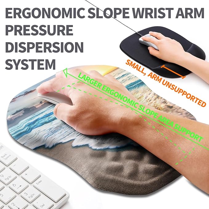 Ergonomic Slope Mouse Pad Wrist Support Wrist Rest Mousepad for Carpal Tunnel Pain Relief with Massage Bulge and Slow Rebound Memory Foam (12x8 inch Sunrise Beach)