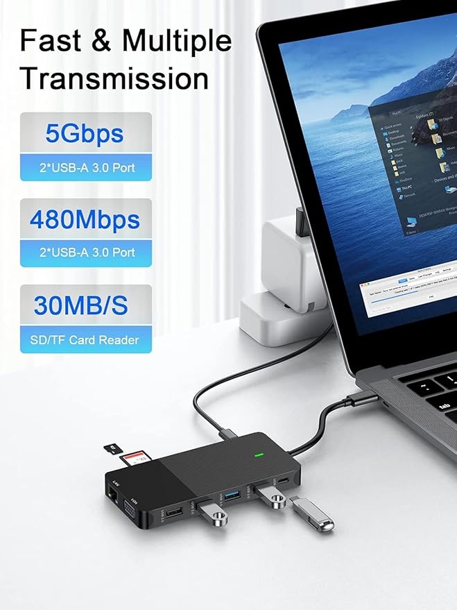 12-in-1 USB C Docking Station with Dual 4K HDMI VGA Gigabit Ethernet 100W PD Charging 4 USB Ports SD/TF Card Reader for MacBook/Windows/Laptop