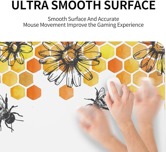 Bee Sunflowe Large Mouse Pad Gaming Mousepad with Wrist Support Rubber Computer Keyboard Mat for Desk Laptop Non-Slip Full Deskmat Protector Waterproof Writing Pad Office Home 16x35.5 in