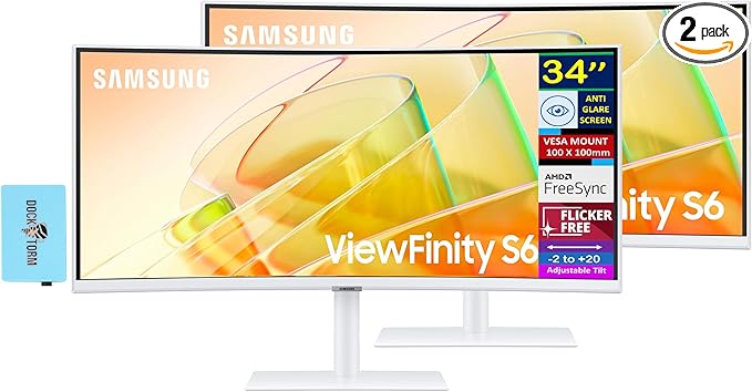 Samsung 34 Curved Monitor Ultra-WQHD VA with HDR10 AMD FreeSync 1000R Curved Anti Glare Flicker Free VESA Mount (100 x 100mm) Displayport &amp Dockztorm USB Port Expander White Color 2 Pack
