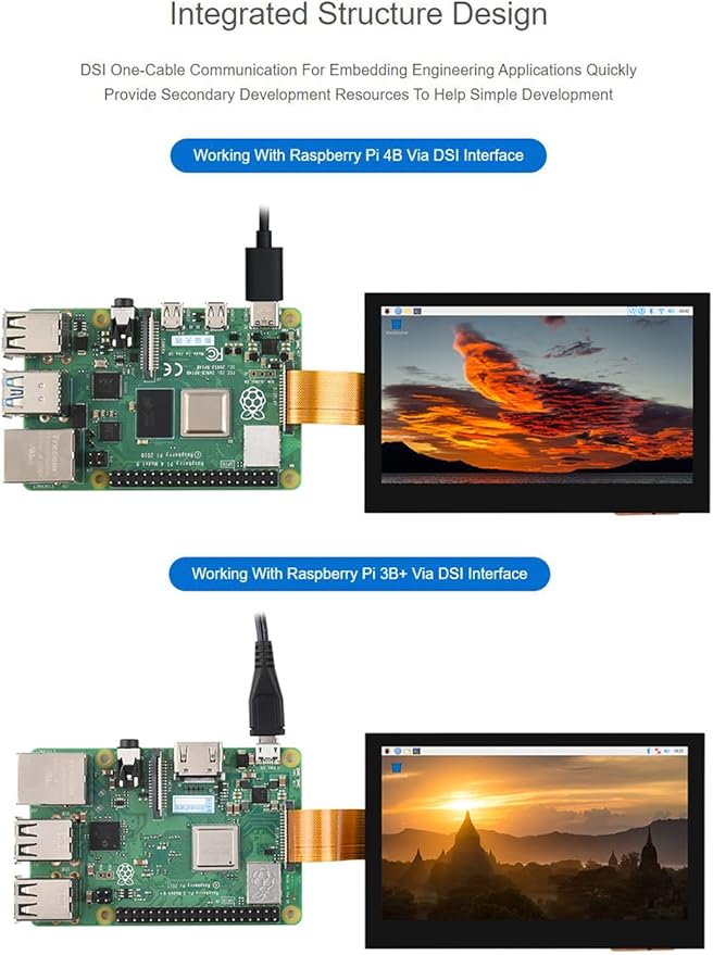 waveshare 4.3inch DSI Touch Display IPS Wide-Bezel Panel 800 × 480 Resolution Thin and Light Design for Raspberry Pi 4B/3B+/3A+/3B/2B/B+/A+/ CM3/3+/4