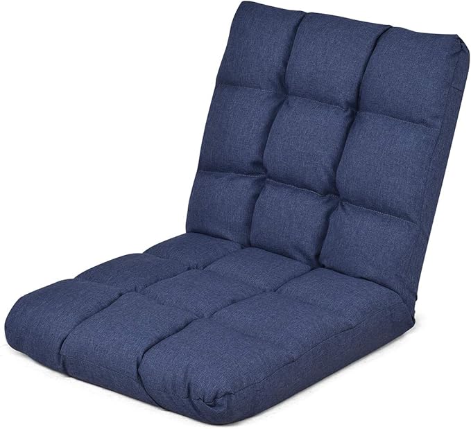 S AFSTAR Adjustable Floor Chair 14-Position Floor Sofa for Reading Meditating Folding Lazy Recliner with Back Support (Blue)