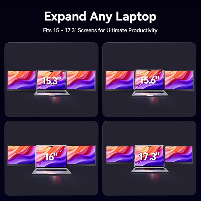 15.3 Laptop Triple Screen Extender Portable One Cable Connection Laptop Monitor FHD 1080P IPS Ultra Thin Dual Monitor for 13-17 Laptops Plug &amp Play Compatiable with Win/Mac/Chrome/Android/Swi
