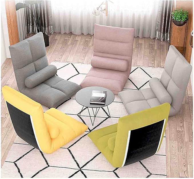 Floor Chair Adjustable 6 Angles Padded Floor Game Seating Back Support Floor Recliner Fold Flat for Meditation Reading Watching Adult Kid (Color : Yellow)