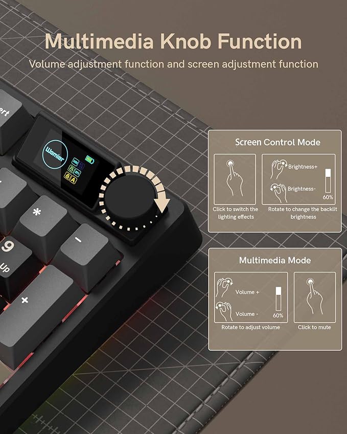 Keymatic M98 Wireless Mechanical Keyboard w/Screen &amp Knob 96% Gaming Keyboard BT/2.4G/USB-C Hot Swappable Custom Gaming Creamy Keyboardwith 8000mAh Battery