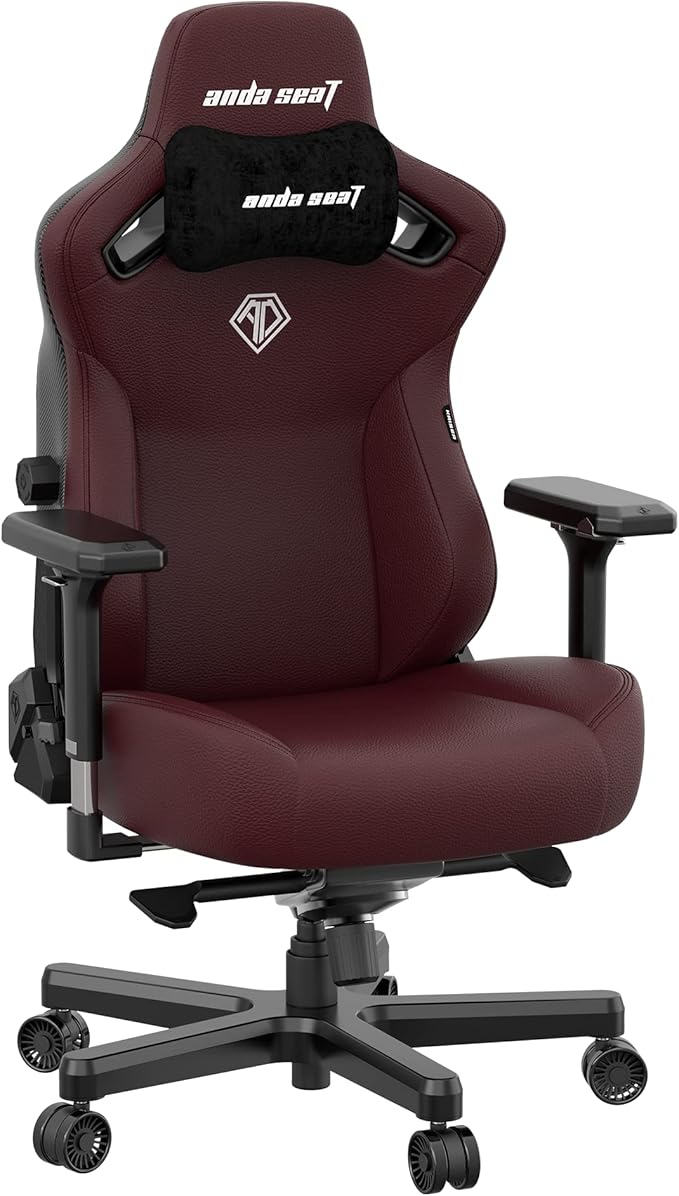 Anda Seat Kaiser 3 Large Gaming Chair for Adults - Ergonomic Maroon PVC Leather Gaming Seat with Lumbar Support Comfortable Office Chair with Neck Support - Heavy Duty Wide Computer Seat