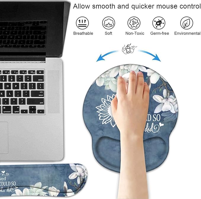 Keyboard Wrist Rest and Mouse Pad Wrist Support Set with Coasters Inspirational Quote She Believed She Could So She Did Wrist Support Mouse Pad with Non-Slip PU Base for Computer Laptop Home Office