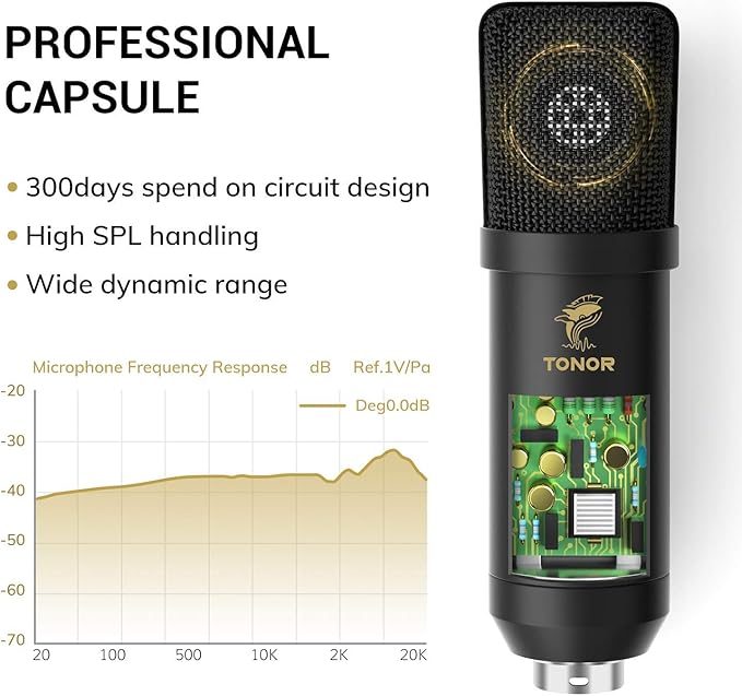 TONOR XLR Condenser Microphone Professional Cardioid Studio Mic Kit with T20 Boom Arm Shock Mount Pop Filter for Recording Podcasting Voice Over Streaming Home Studio YouTube (TC20)