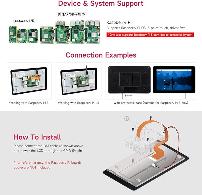 Waveshare Official 7inch Capacitive Touch Display Compatible with Raspberry Pi 720 × 1280 IPS DSI Interface 5-Point Touch Comes with Protective Case