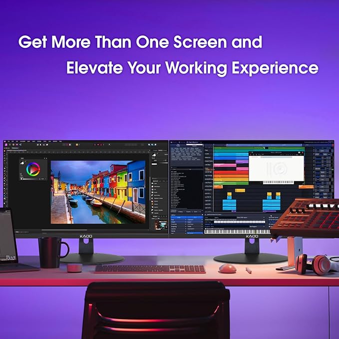 Kado Dual Monitor Setup - 2-Pack 22 1920x1080 Computer Monitor 75Hz VESA Mount HDMI Office Gaming Hybrid Built-in Speakers (E22 Dual Series)