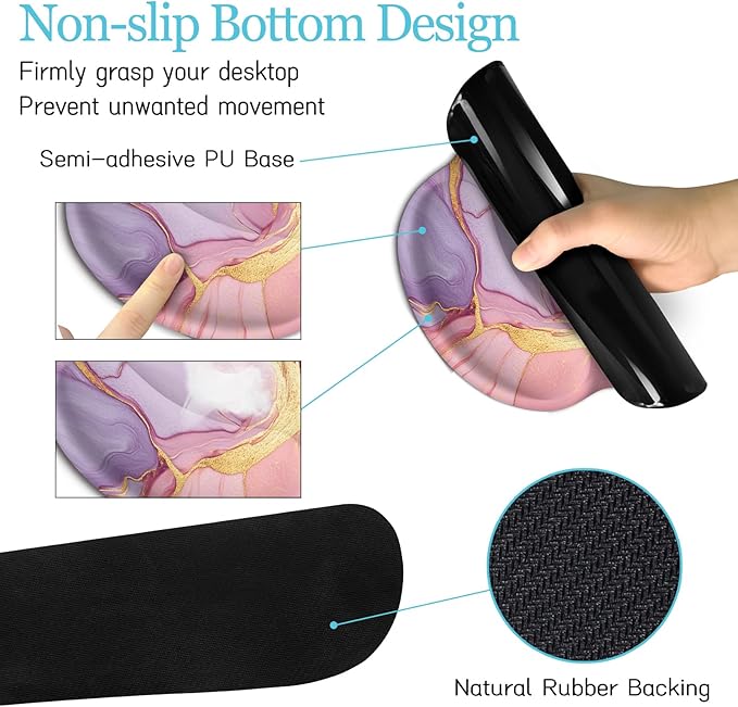 Marble Mouse Pad Set Large Desk Matt for Desktop Ergonomic Mouse Pad with Wrist Rest for Gaming Wrist Support Keyboard Mat Cup Coaster Set Office Desk Decor Accessories