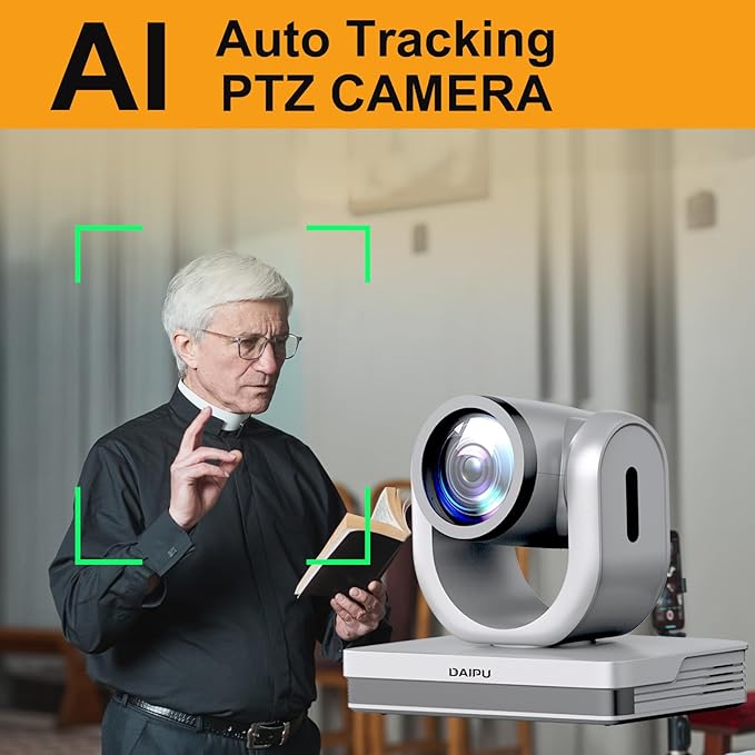 NDI PTZ Camera 60fps 20X Optical Zoom 1080P HDMI USB3.0 SDI LAN PoE AI Auto Tracking Conference Room Camera 1/2.8 CMOS Sensor 255 Presets for Church Worship Live Streaming Video Conference