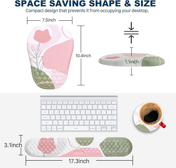 Ergonomic Mouse Pad and Keyboard Wrist Rest with Massage Design Space-Saving Mouse Pad Wrist Support Memory Foam Wrist Rest with Non-Slip PU Base for Computer Desk Rose