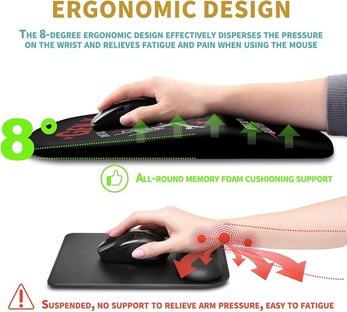Hokafenle Ergonomic Mouse Pad Wrist Support with Massage Design Wrist Rest Pain Relief Mousepad with Memory Foam&ampNon-Slip PU Base Mouse Pads for Wireless Mouse &amp Desk (12x8 inchGen X)