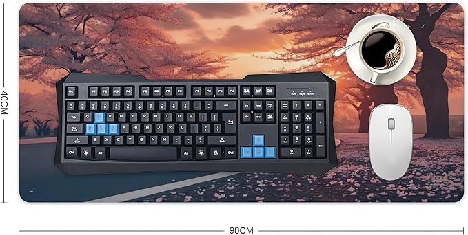 Car Mouse Pad with Stitched Edges Cherry Blossoms JDM Desk Mat Cool Sunset Desk Pad Computer Accessories Gaming Office Decor Keyboard Pads for Desk Rubber 40x90cm