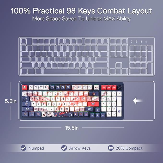 Redragon K686 PRO SE 98 Keys Wireless Gasket RGB Gaming Keyboard 3-Mode Anime Mechanical Keyboard w/Hot-Swap Socket Dedicated Knob Control &amp 5-Layer Noise Dampening Custom Hi-Fi Linear Switch