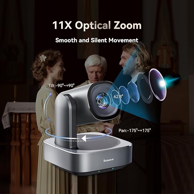 Tenveo Conference Room Video Camera System Bundle 11X Optical Zoom FHD 1080P 60FPS USB3.0/HDMI PTZ Camera and Bluetooth Wireless Conference Speakerphone Set for Conference Church Services