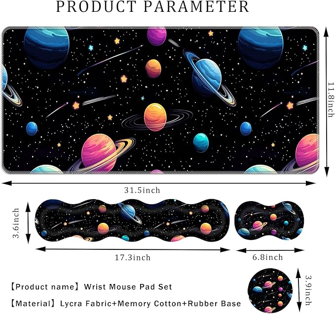 Keyboard Wrist Rest SetMemory Foam Wrist Support Mouse Pad31.5x11.8 Desk Mat for Comfortable Typing &amp Pain ReliefNon-Slip Base for Office &amp Home Use - Space Planet
