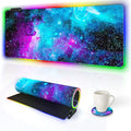 AIMSA RGB Gaming Mouse Pad Extended Large Led Mousepads Non-Slip Rubber Base with 14 Lighting Modes Computer Keyboard Mat Soft Desk pad Waterproof 35.4 x 15.8 inches Galaxy Nebula Universe